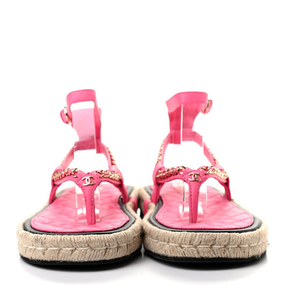 Chanel Lambskin Chain CC Thong Espadrille Sandals 37 Pink 2 of 8