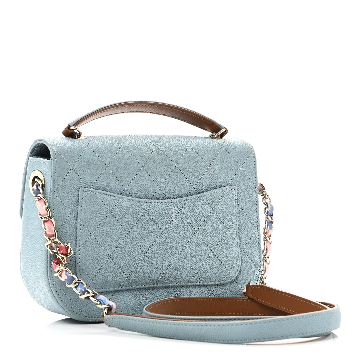 Grained Calfskin Quilted Small Cuba Top Handle Flap Blue