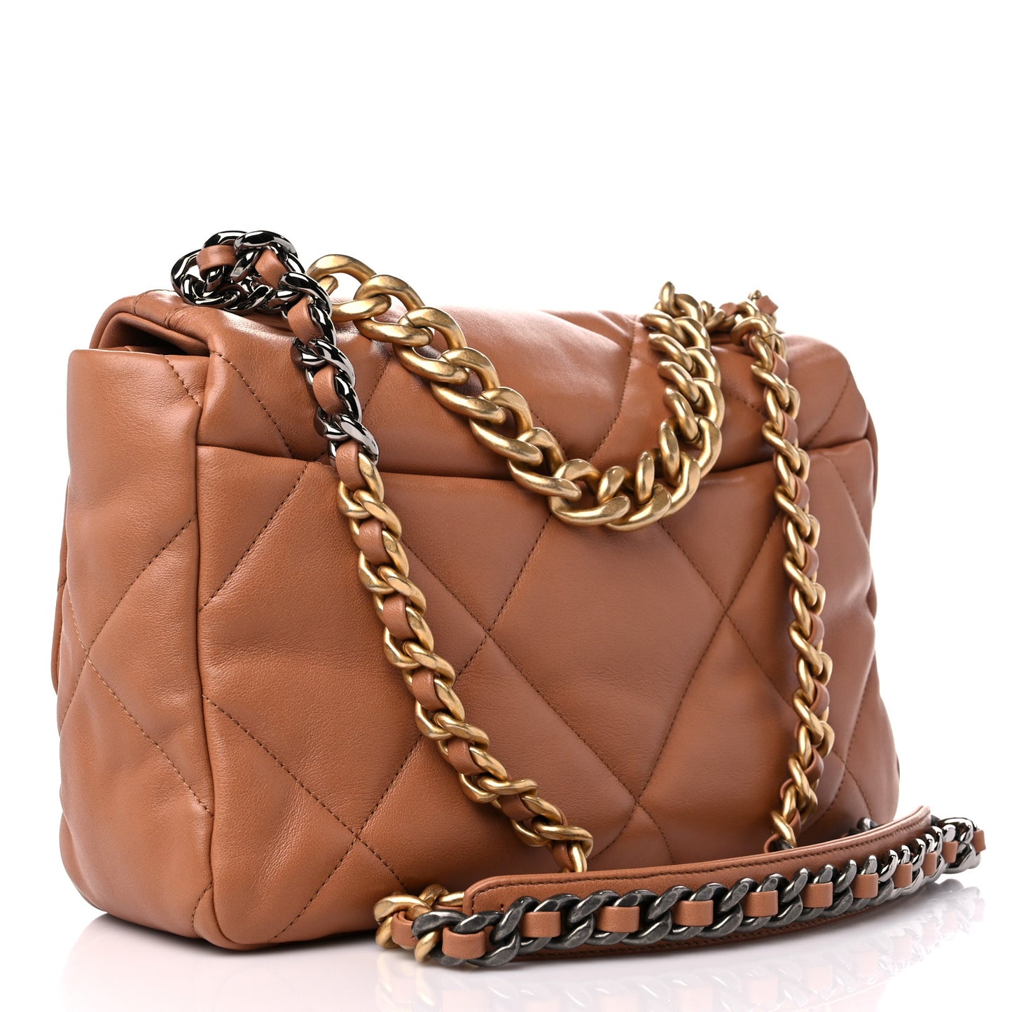 Lambskin Quilted Large Chanel 19 Flap Brown