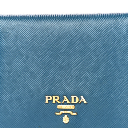 Prada Saffiano Metal Compact Snap Bi-Fold Wallet Cobalto 7 of 20