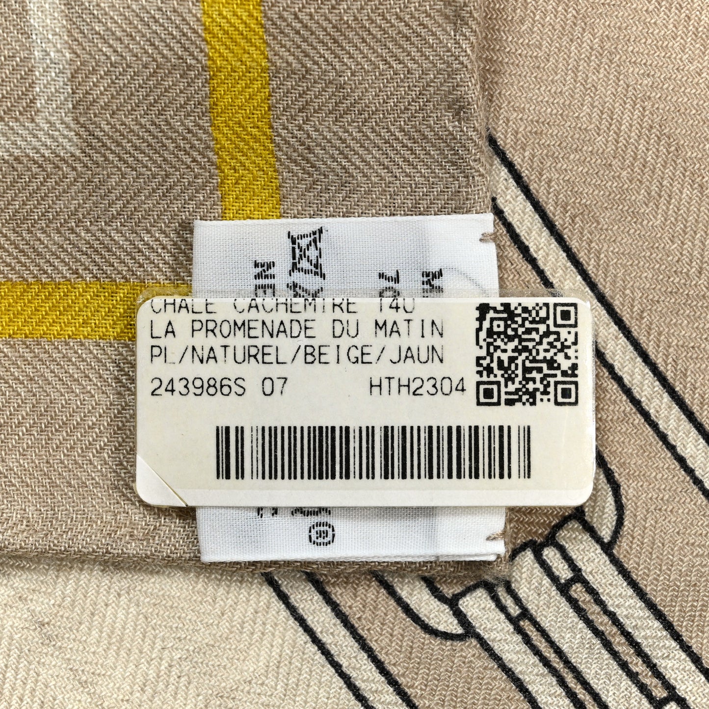 Cashmere Silk La Promenade du Matin Bandana Shawl 140 Naturel Beige Jaune Vif