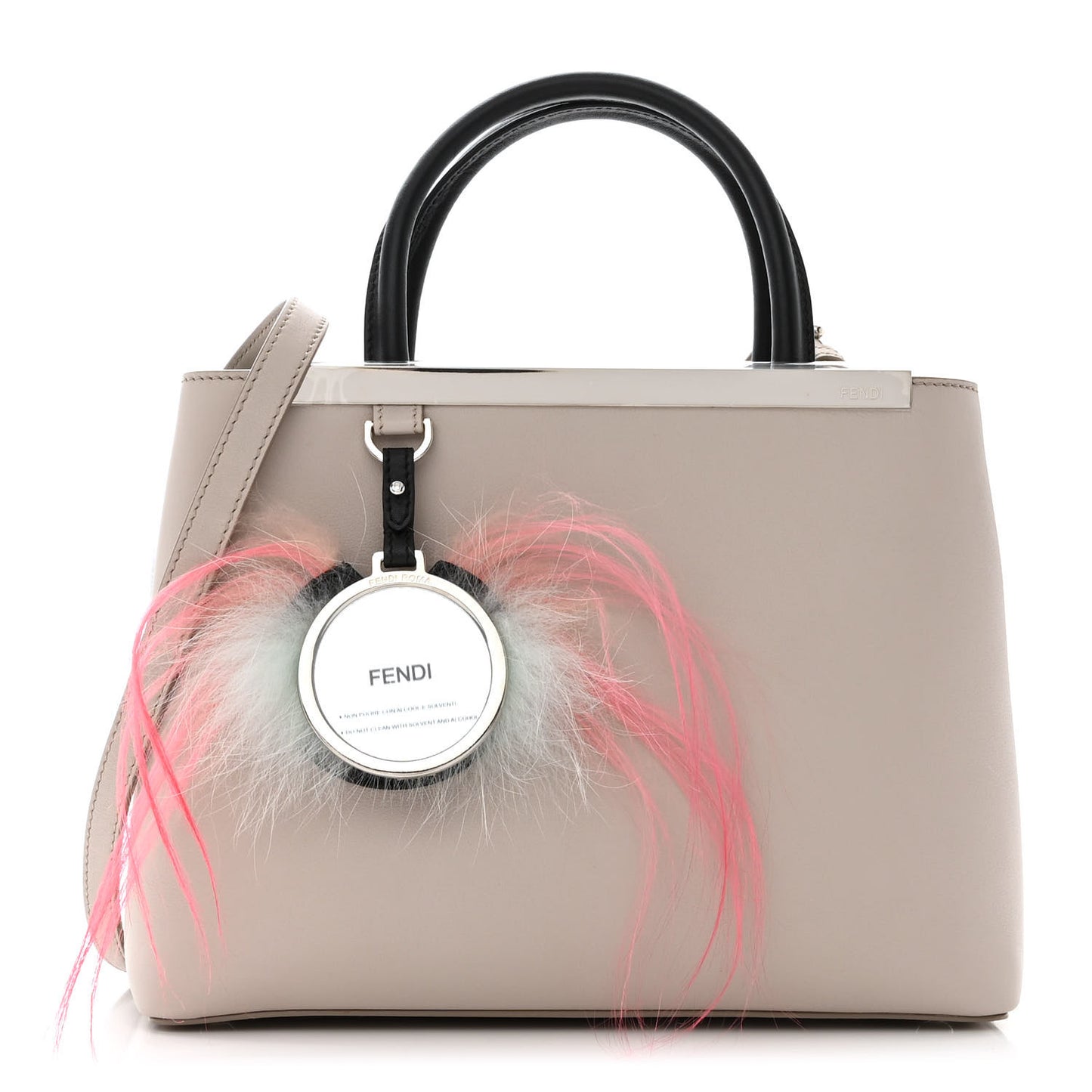 Vitello Dolce Fox Goat Bi-Color Sad Eyes Mirror Charm Petite 2Jours Tote Grigio Polvere Black