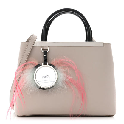 Fendi Vitello Dolce Fox Goat Bi-Color Sad Eyes Mirror Charm Petite 2Jours Tote Grigio Polvere Black 1 of 13