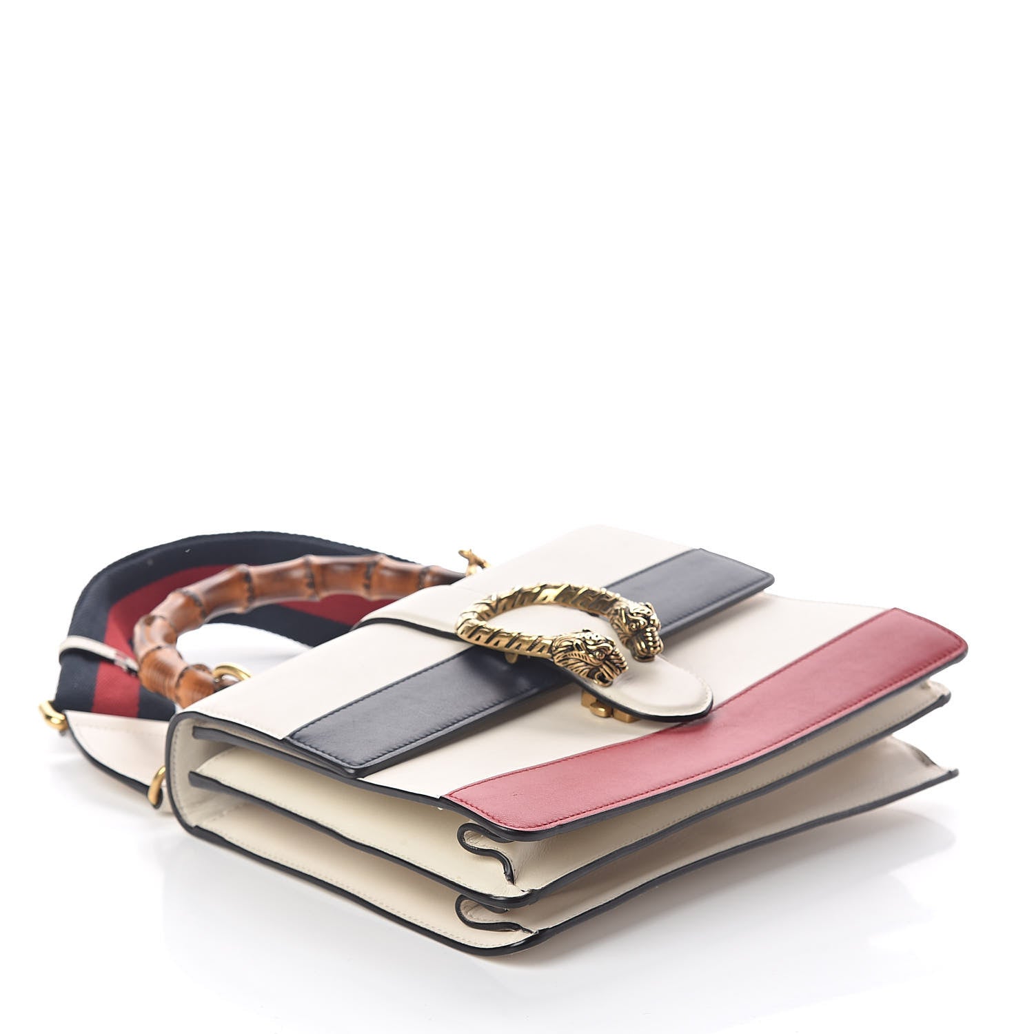Gucci Calfskin Bamboo Web Medium Dionysus Top Handle Bag White Blue Hibiscus Red 4 of 13