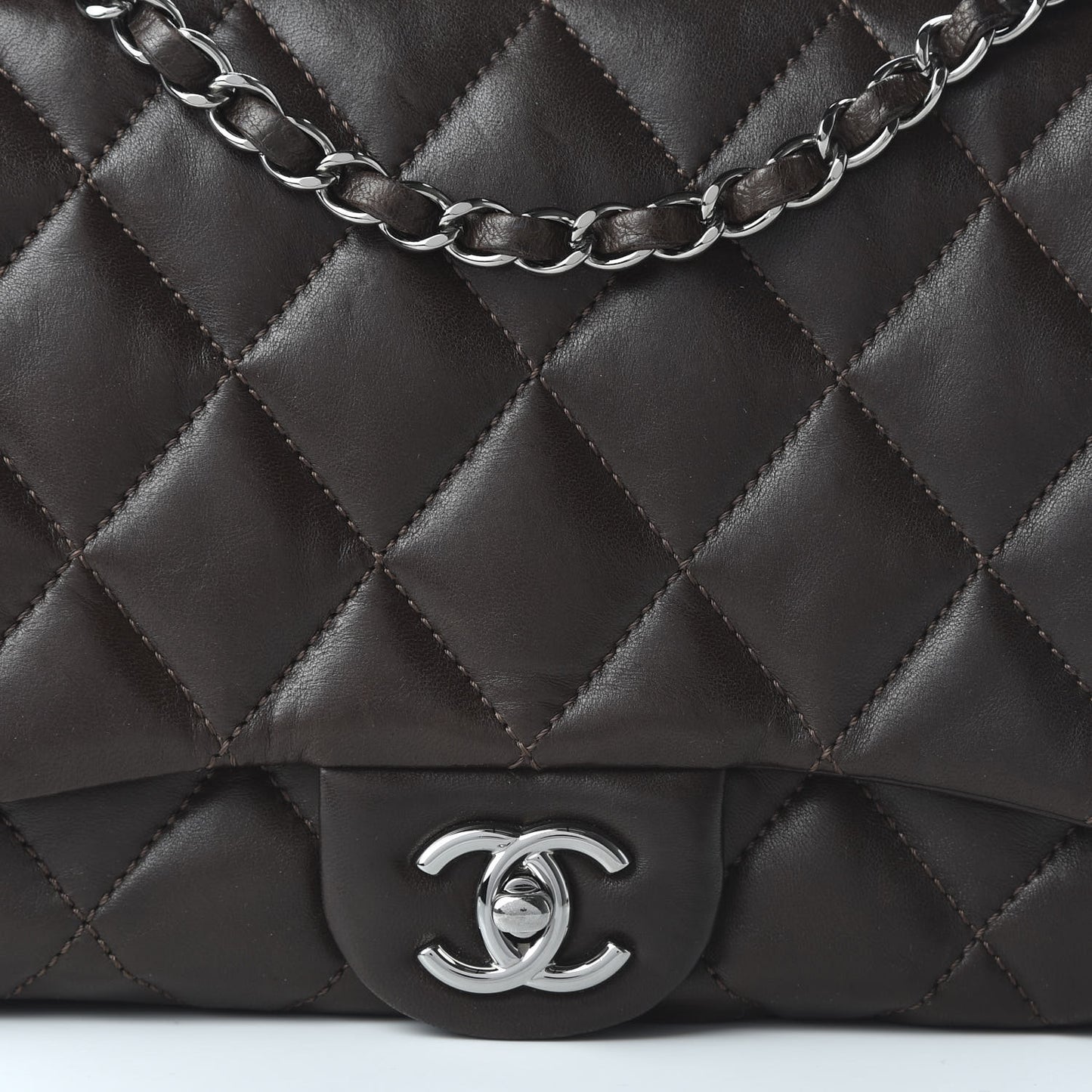 Lambskin Quilted Large 3 Flap Brown