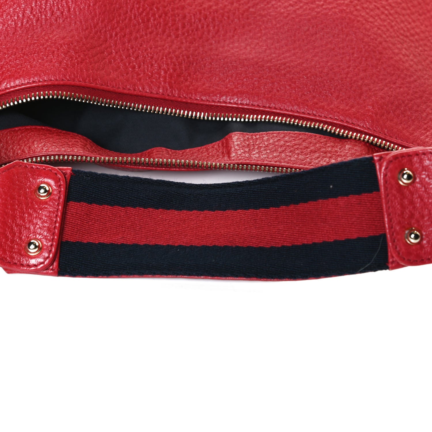 Gucci Pebbled Calfskin Web Bamboo Ring Hobo Red 12 of 12