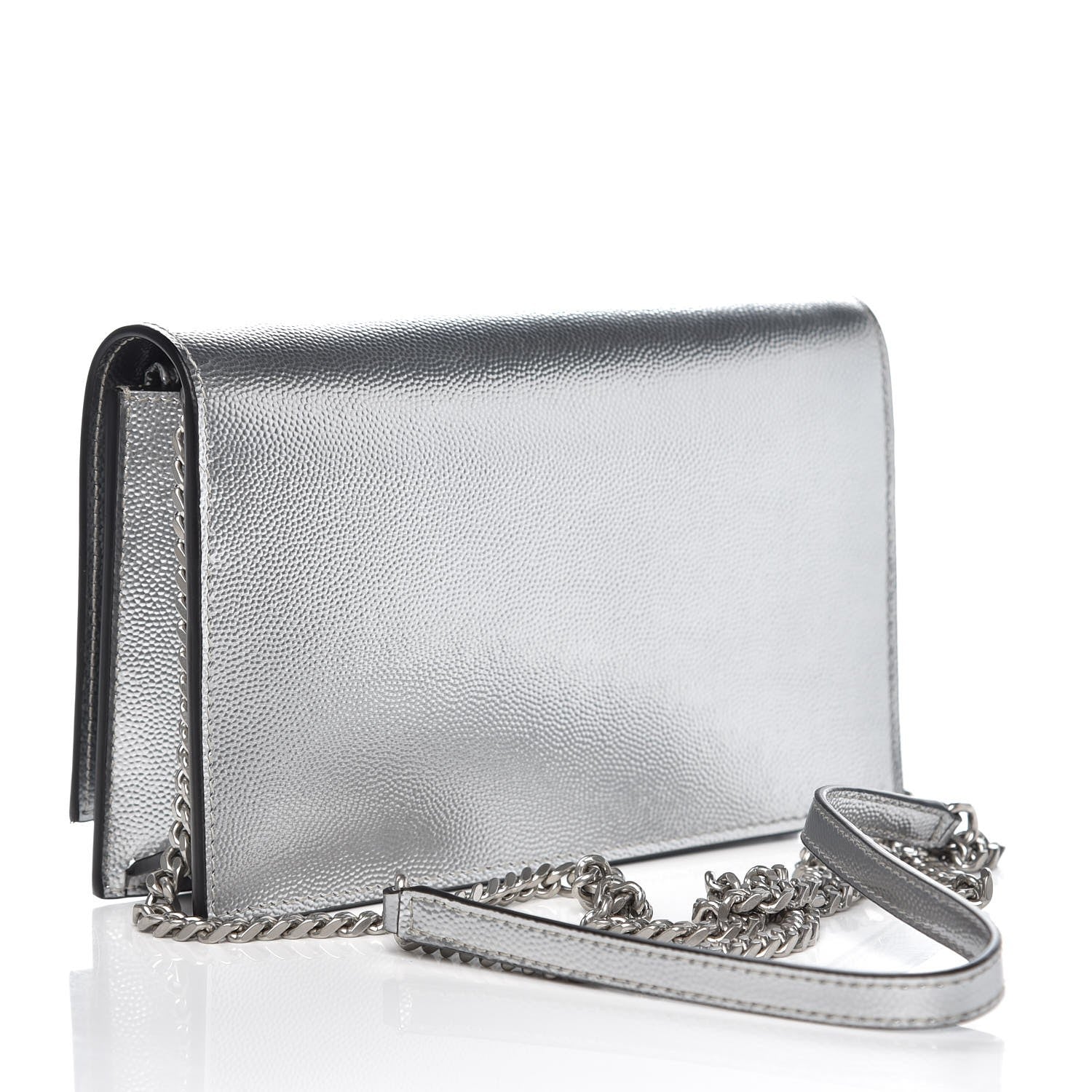Saint Laurent Metallic Grain De Poudre Kate Monogram Tassel Chain Wallet Silver 3 of 6