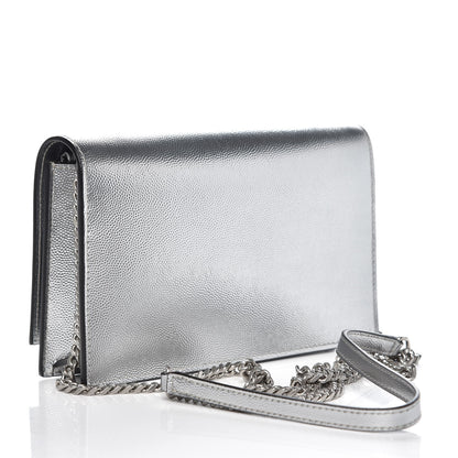 Saint Laurent Metallic Grain De Poudre Kate Monogram Tassel Chain Wallet Silver 3 of 6
