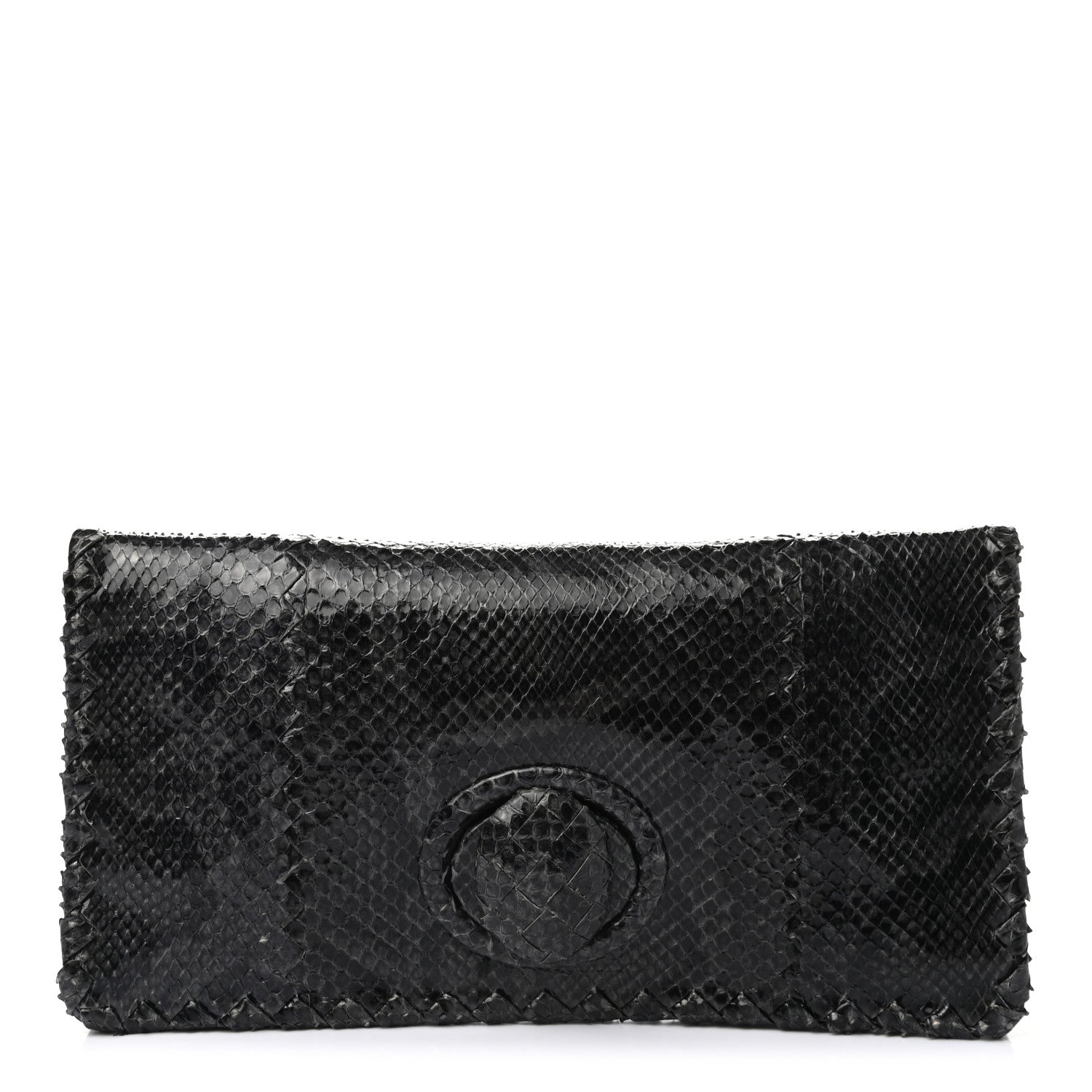 Bottega Veneta Snakeskin Turnlock Clutch Black 1 of 7
