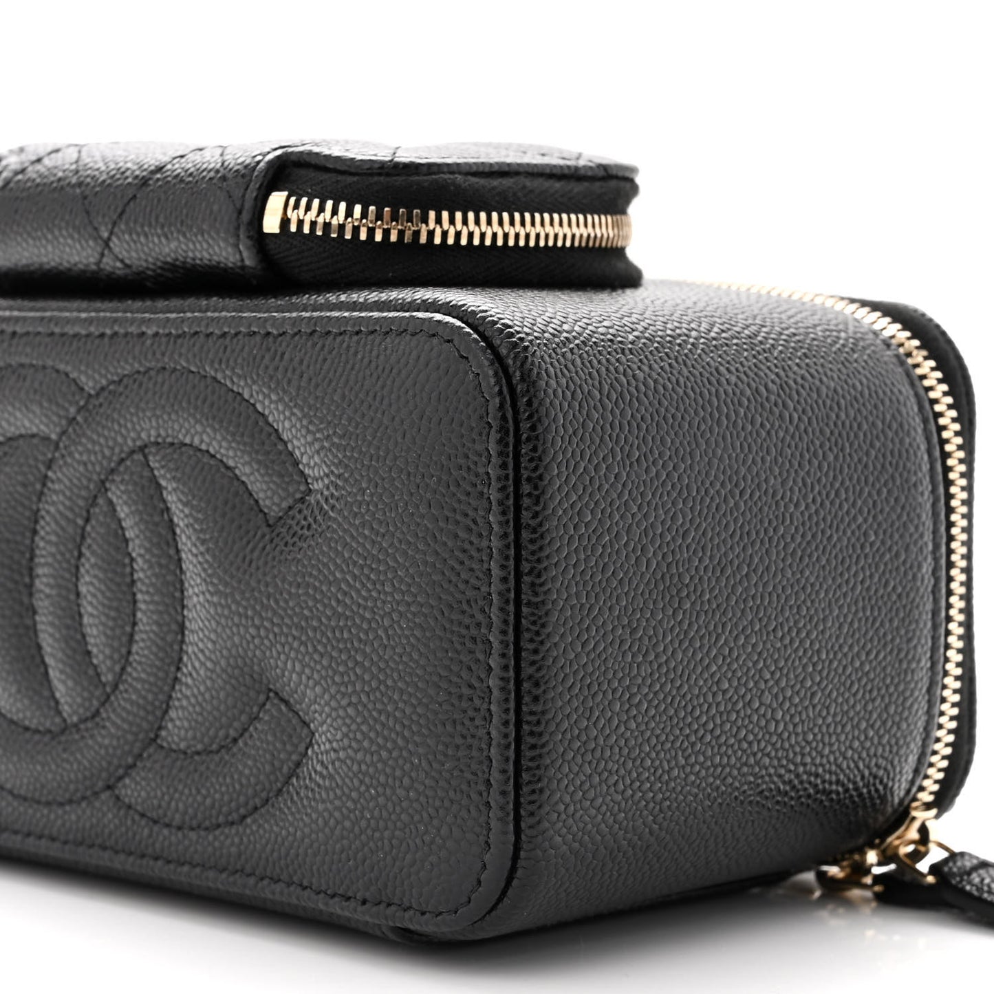 Caviar Quilted Top Handle Pocket Vanity Case Black