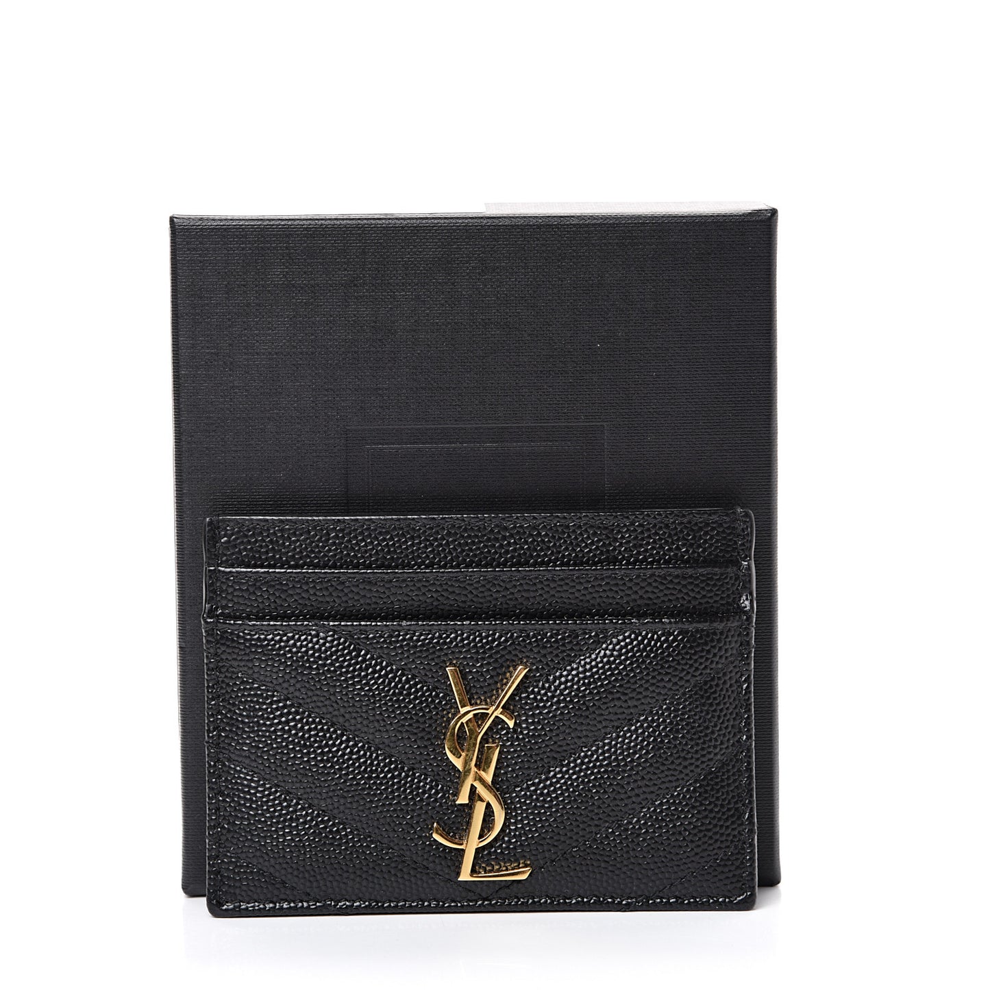 Grain De Poudre Matelasse Chevron Monogram Credit Card Case Black