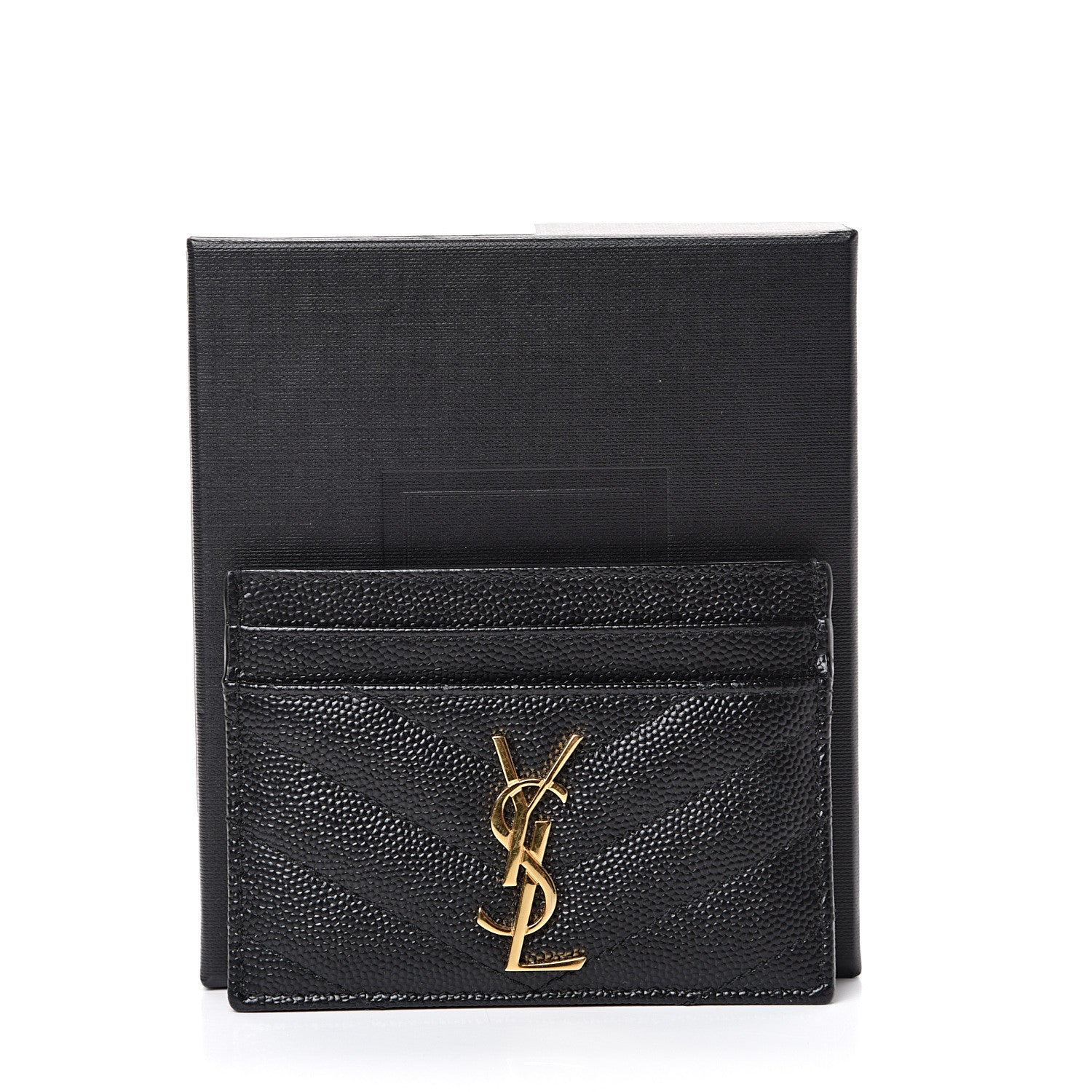 Saint Laurent Grain De Poudre Matelasse Chevron Monogram Credit Card Case Black 7 of 7