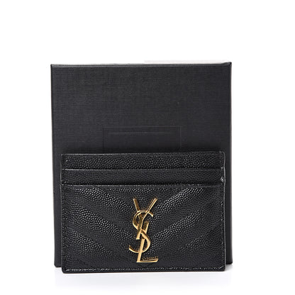 Saint Laurent Grain De Poudre Matelasse Chevron Monogram Credit Card Case Black 7 of 7