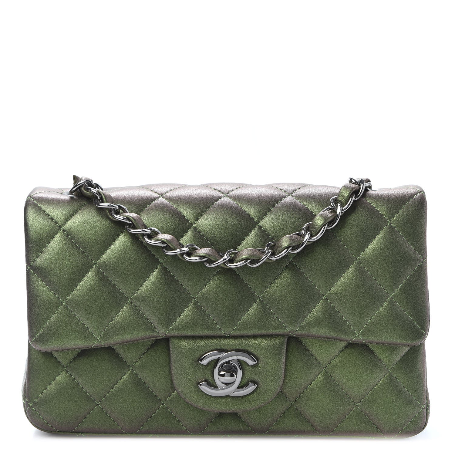 Chanel Iridescent Lambskin Quilted Mini Rectangular Flap Green 1 of 9