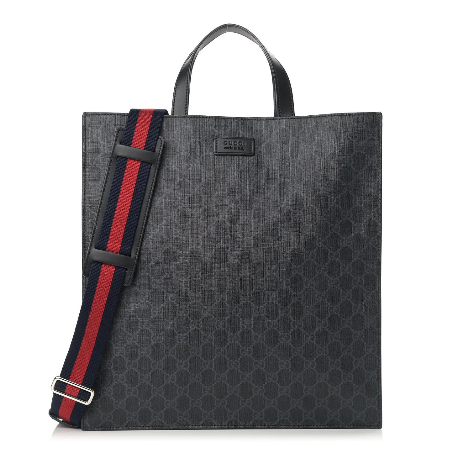 Soft GG Supreme Monogram Appia Calfskin Web Vertical Tote Black