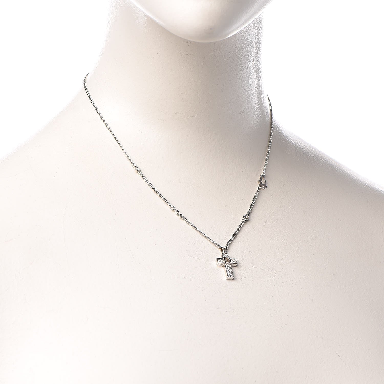 Christian Dior Crystal Cross Necklace Silver 307482 – FASHIONPHILE