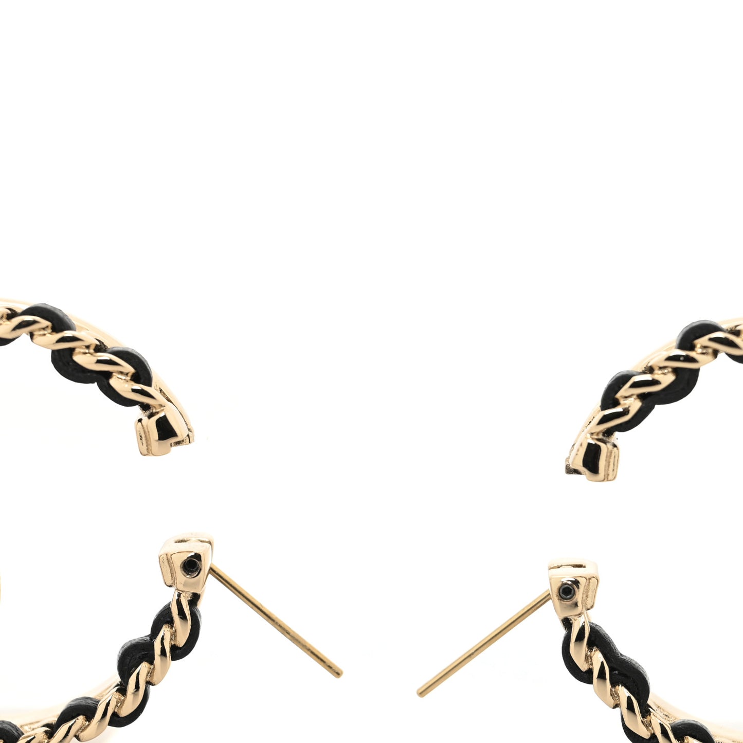 Lambskin CC Chain Hoop Earrings Black Gold