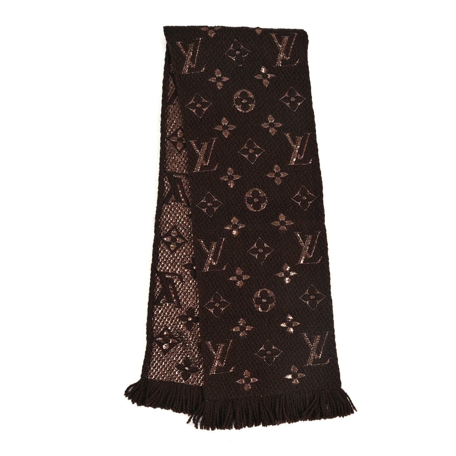 Louis Vuitton Wool Silk Logomania Shine Scarf Marron 2 of 3