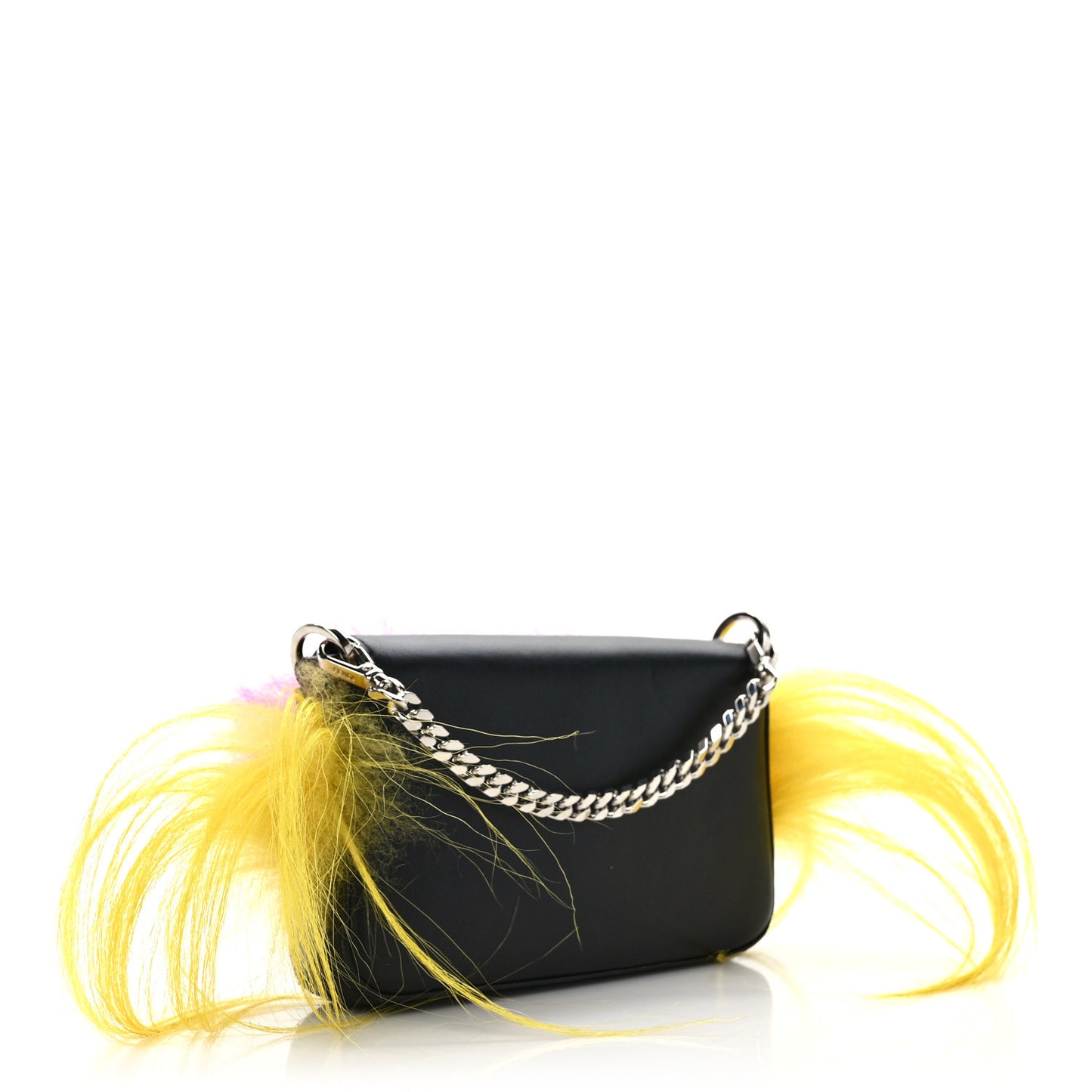 Nappa Shatoosh Fox Goat Fur Monster Micro Baguette Black Fuchsia Giallo