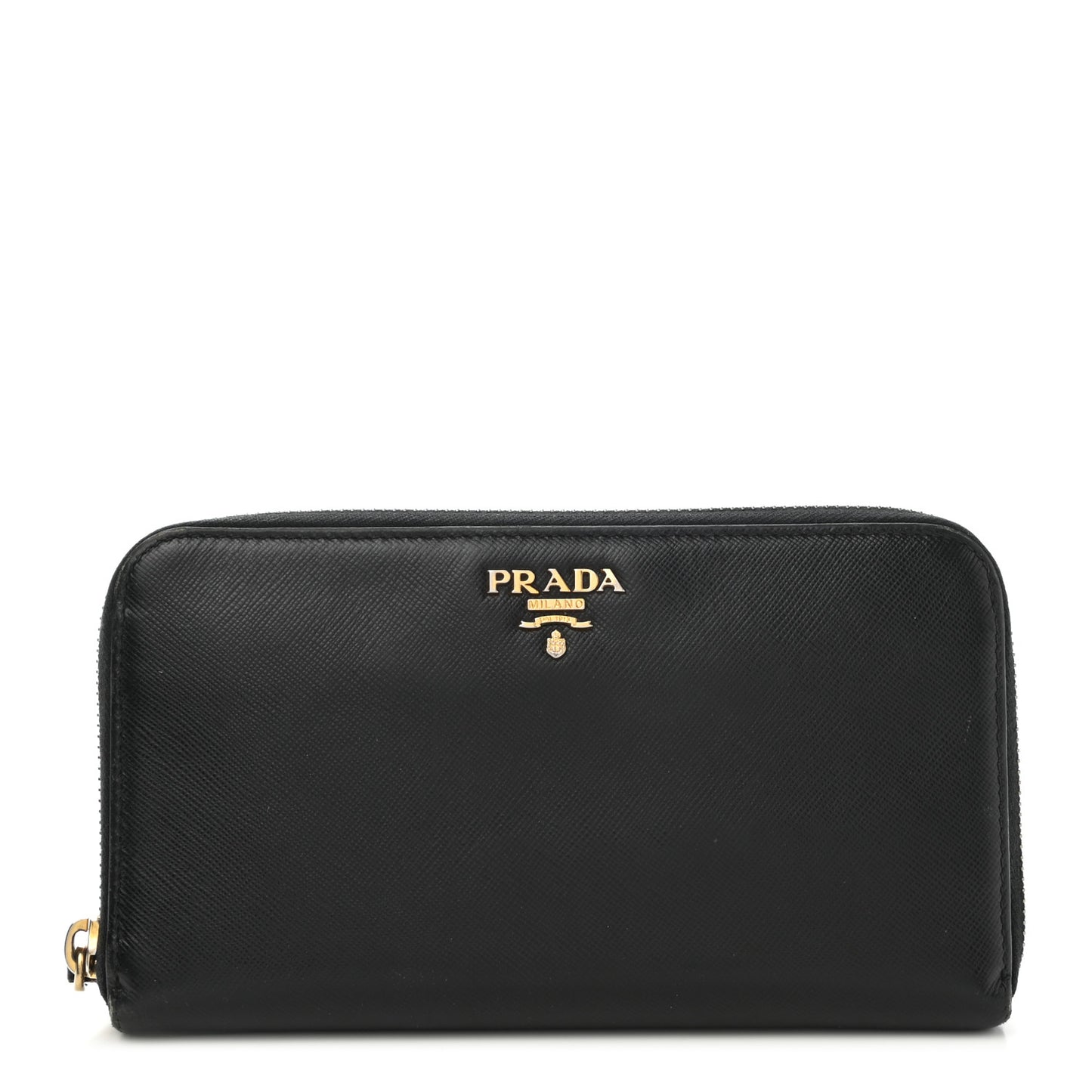 Saffiano Metal Zip Around Wallet Black