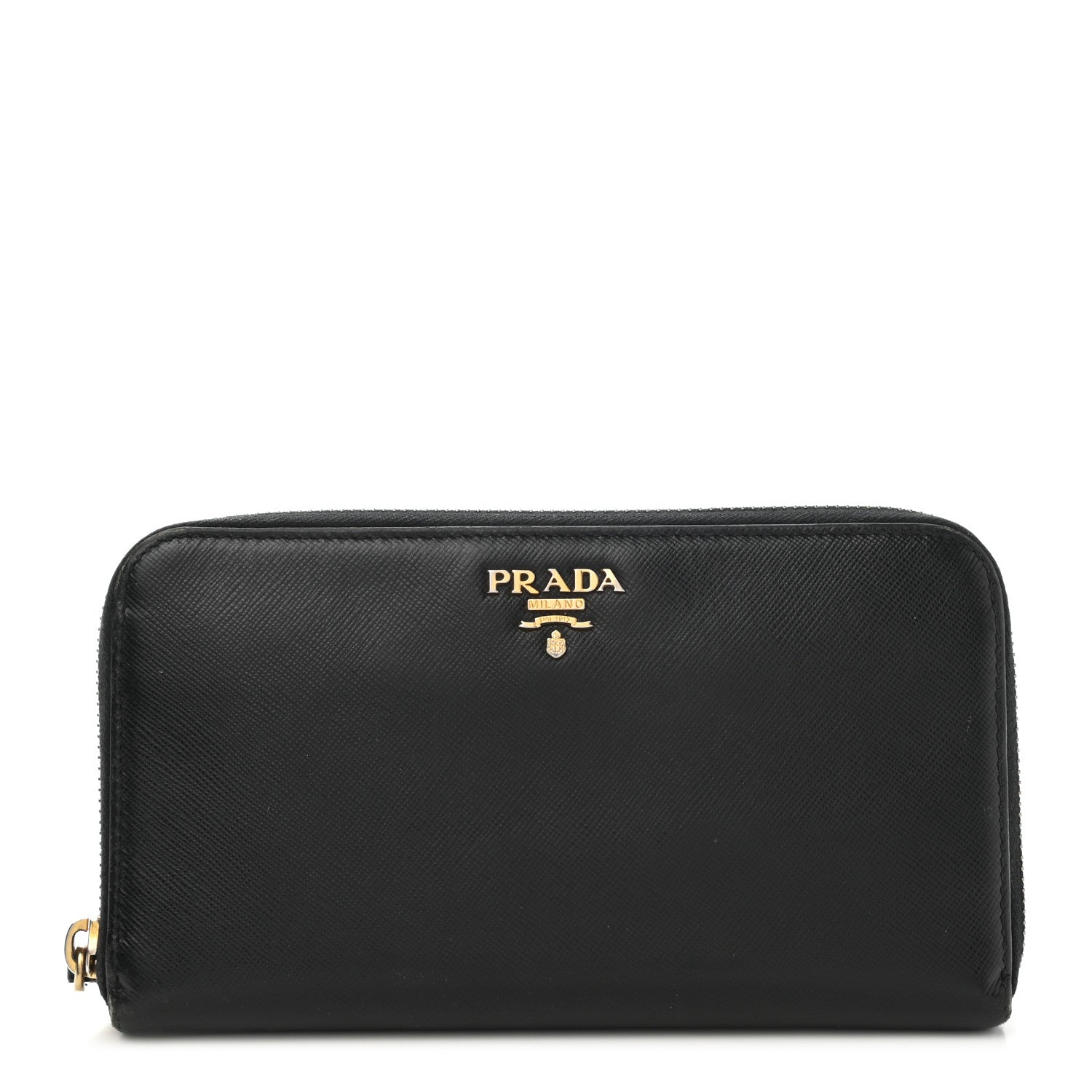 Prada Saffiano Metal Zip Around Wallet Black 1 of 10