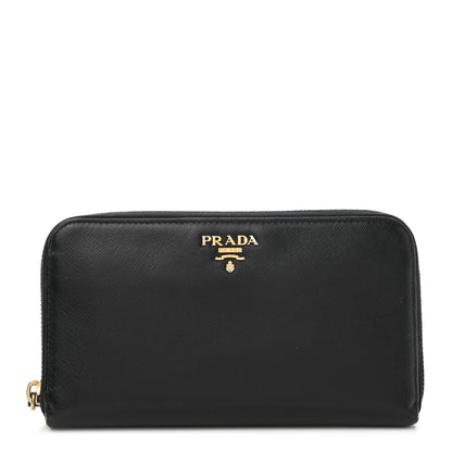 Prada Saffiano Metal Zip Around Wallet Black 1 of 10