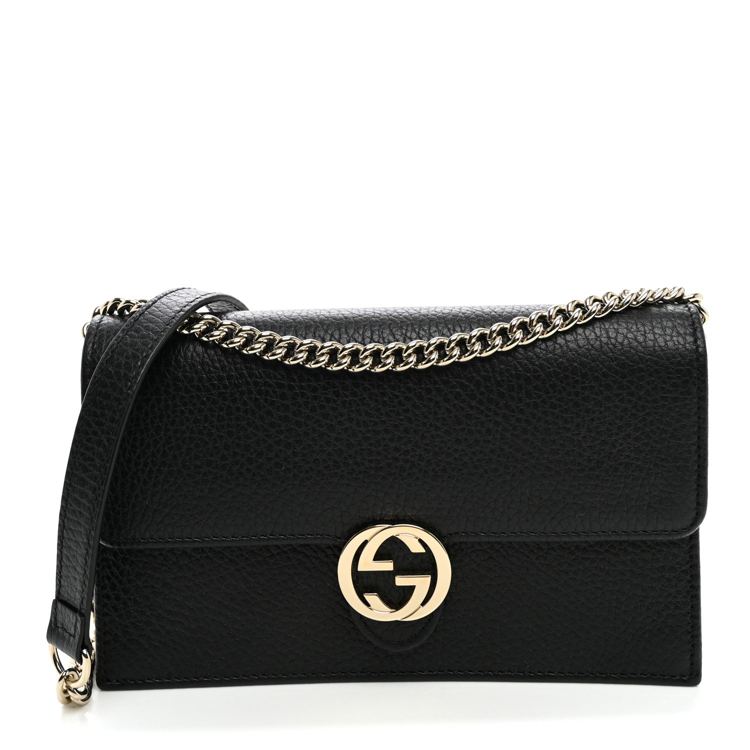 Gucci Dollar Calfskin Interlocking G Chain Wallet Black 1 of 10