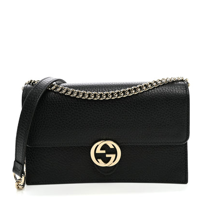 Gucci Dollar Calfskin Interlocking G Chain Wallet Black 1 of 10
