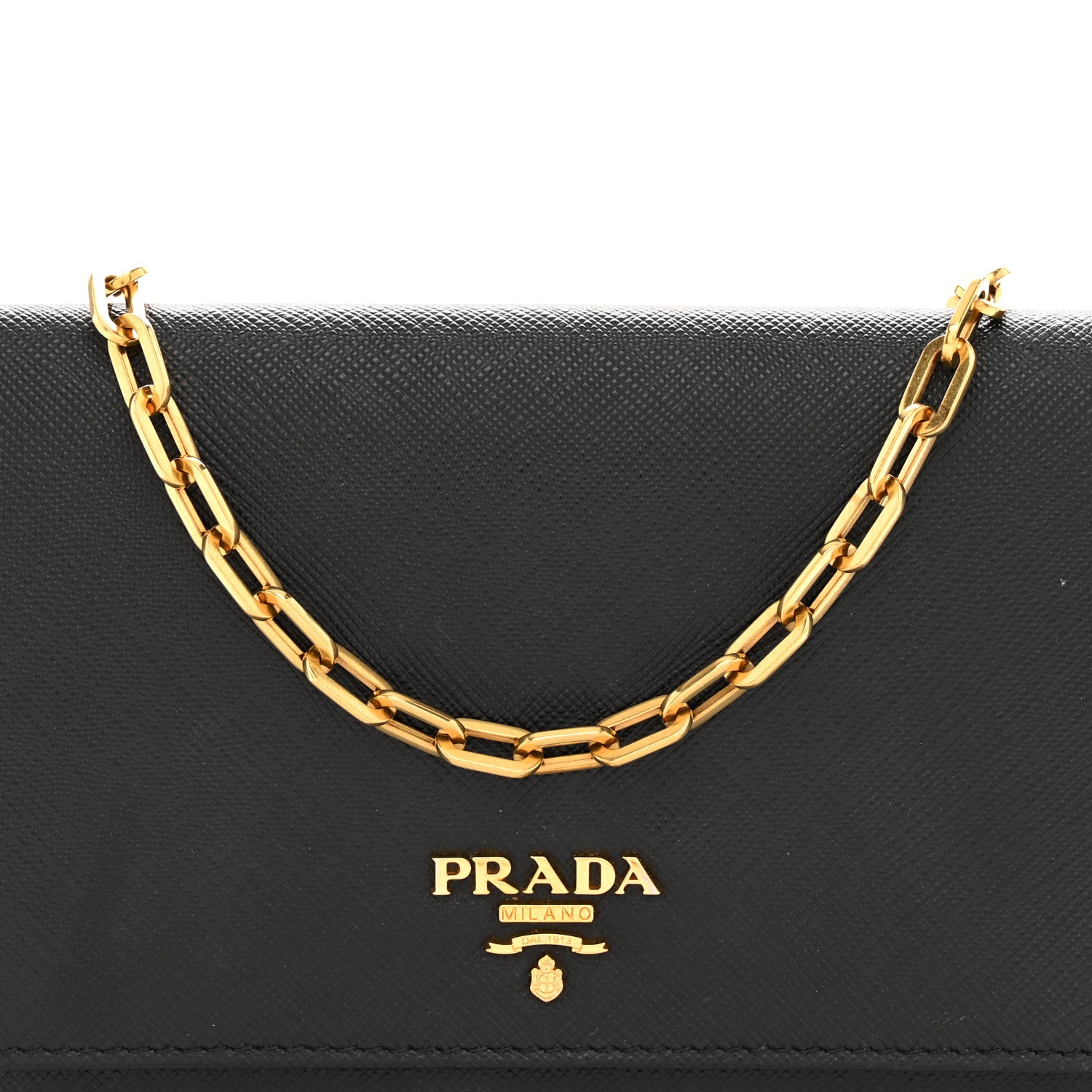 Prada Saffiano Metal Oro Chain Wallet Black 7 of 11