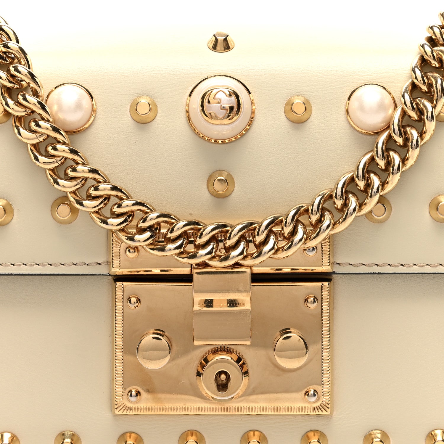 Gucci Calfskin Studded Small Padlock Shoulder Bag White 8 of 10