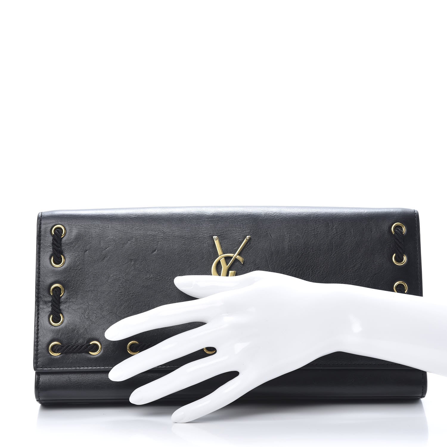 Saint Laurent Calfskin Rope Monogram Cassandre Clutch Black 2 of 14