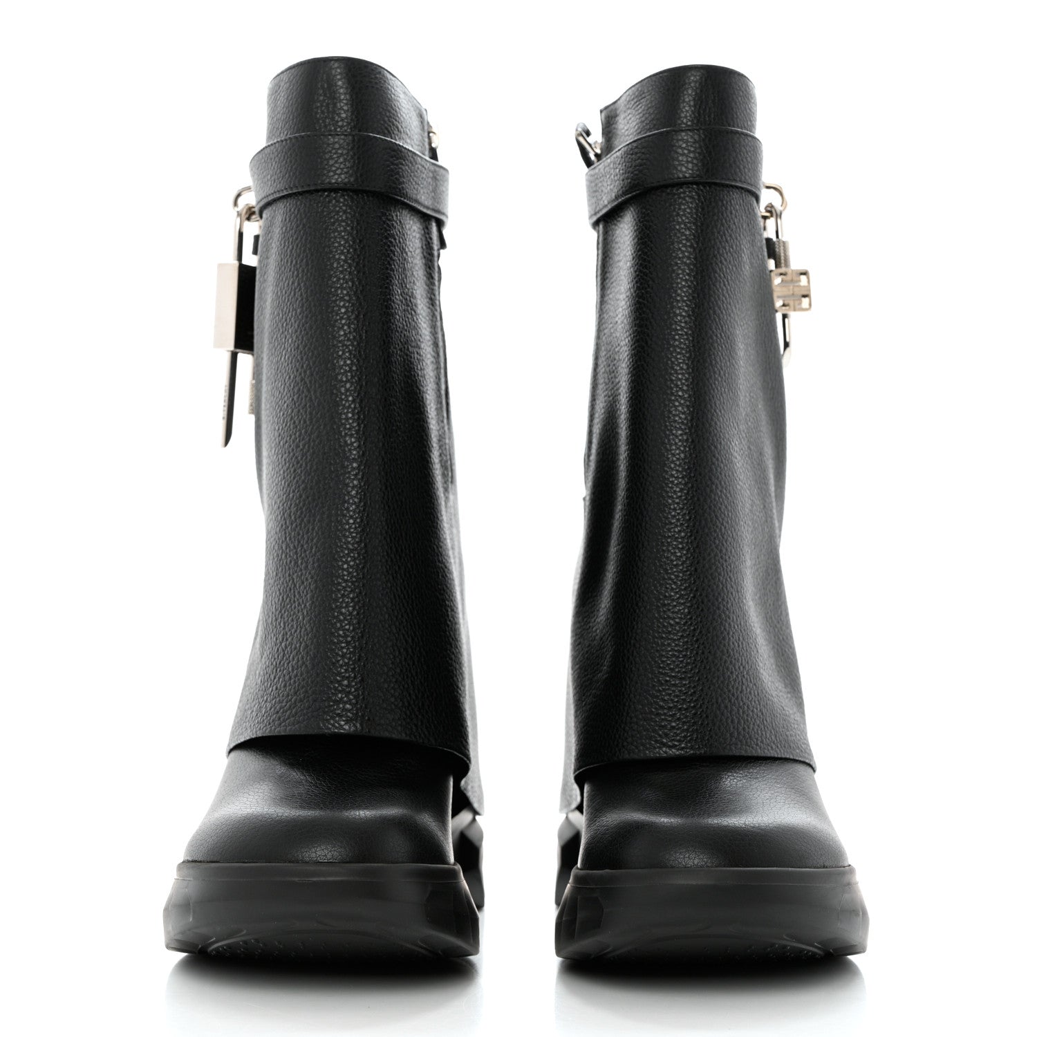 Givenchy Grained Calfskin Shark Lock Biker Ankle Boots 41 Black 2 of 8