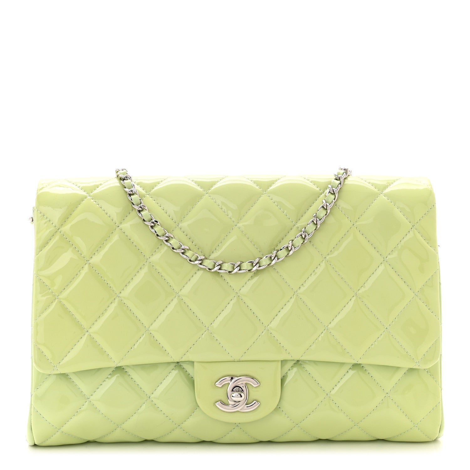 Chanel Patent Quilted Clutch With Chain Flap Light Green 1 of 11