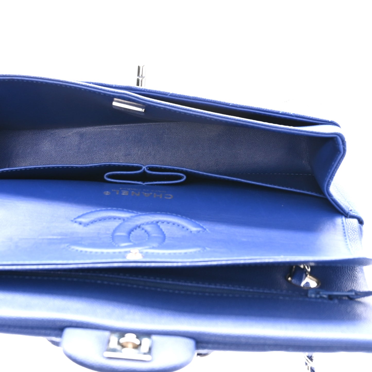 Caviar Quilted Medium Double Flap Blue