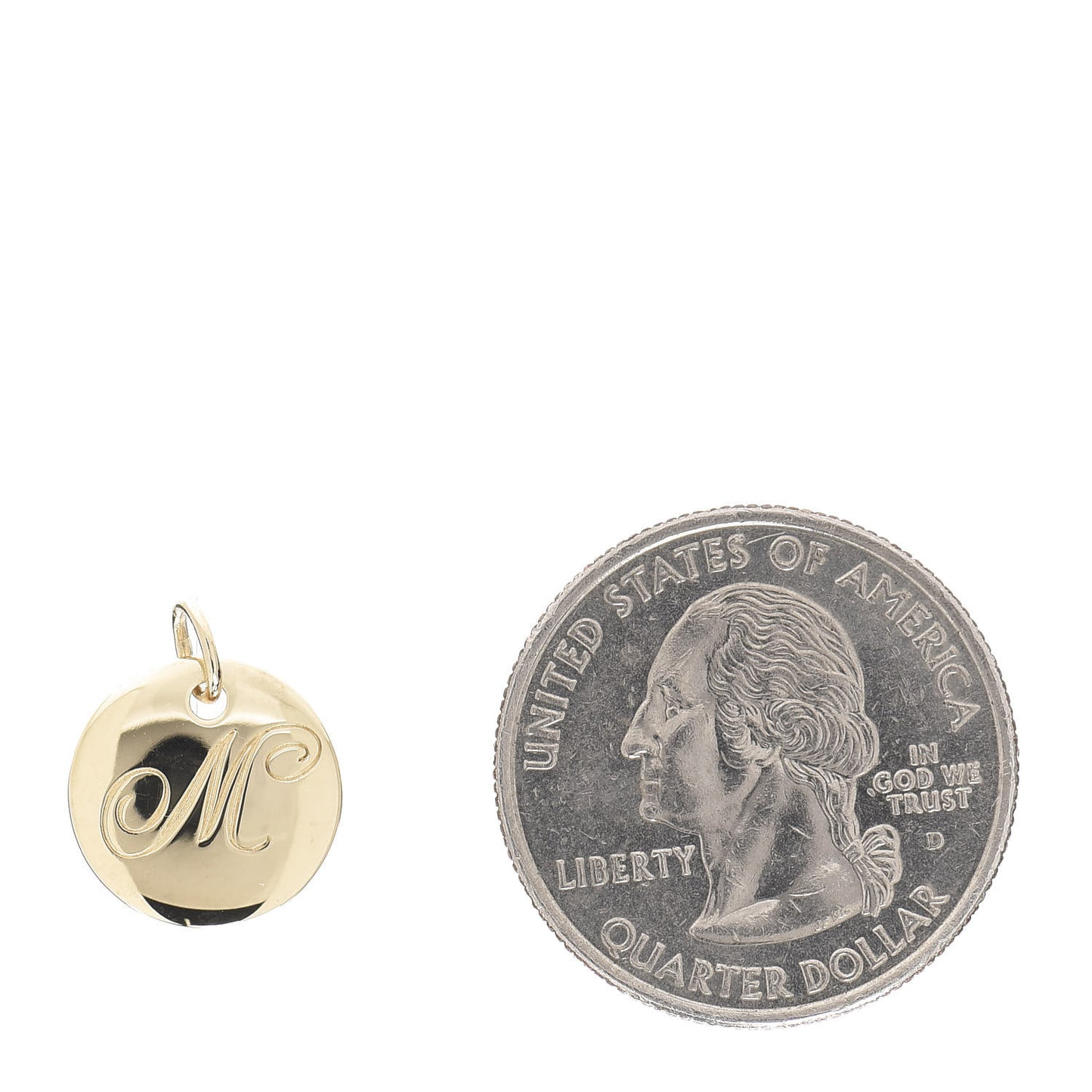 18K Yellow Gold Notes Letter M Disc Charm Pendant
