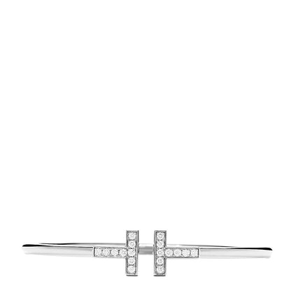 Tiffany 18K White Gold Diamond T Wire Bracelet 1 of 5