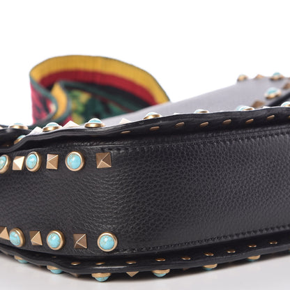 Valentino Garavani Pebbled Calfskin Turquoise Medium Guitar Strap Rockstud Rolling Flap Saddle Bag Black 8 of 9