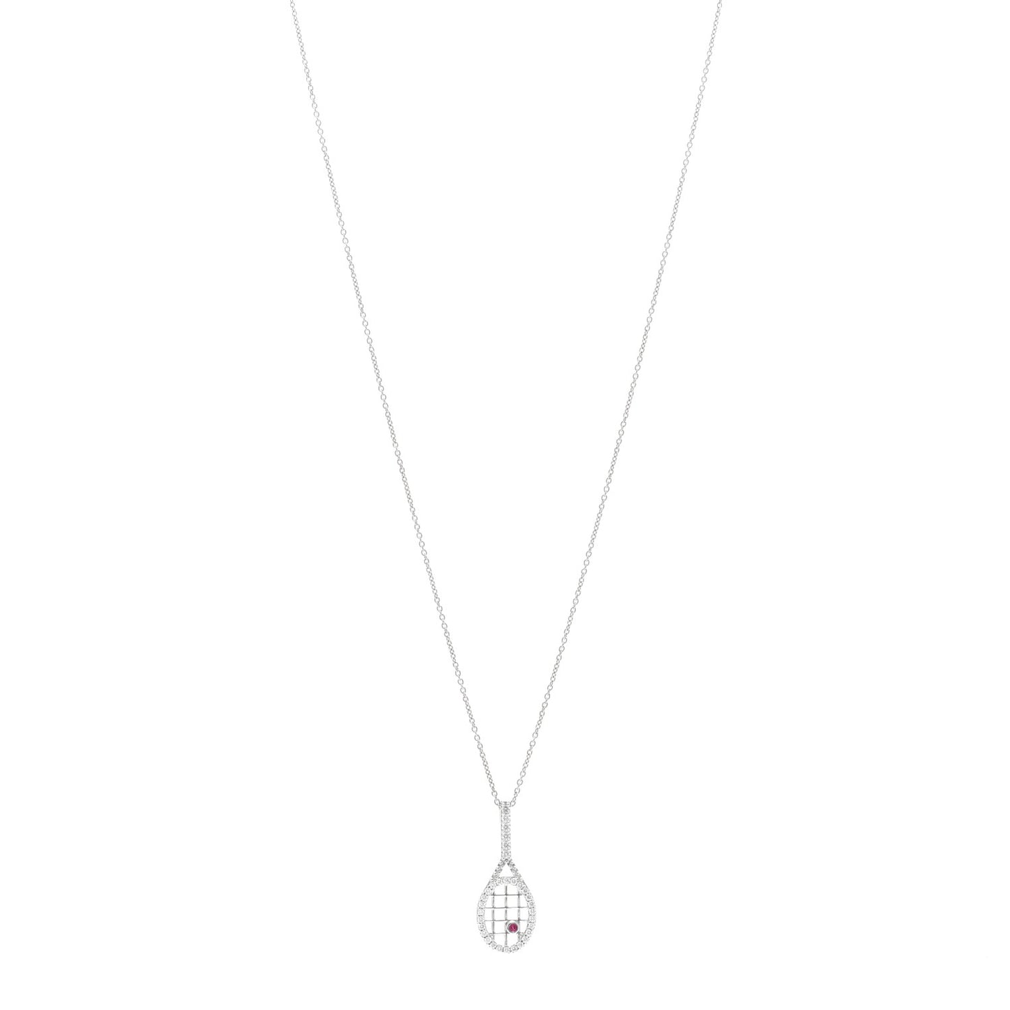 18K White Gold Diamond Tiny Treasures Tennis Racket Pendant Necklace