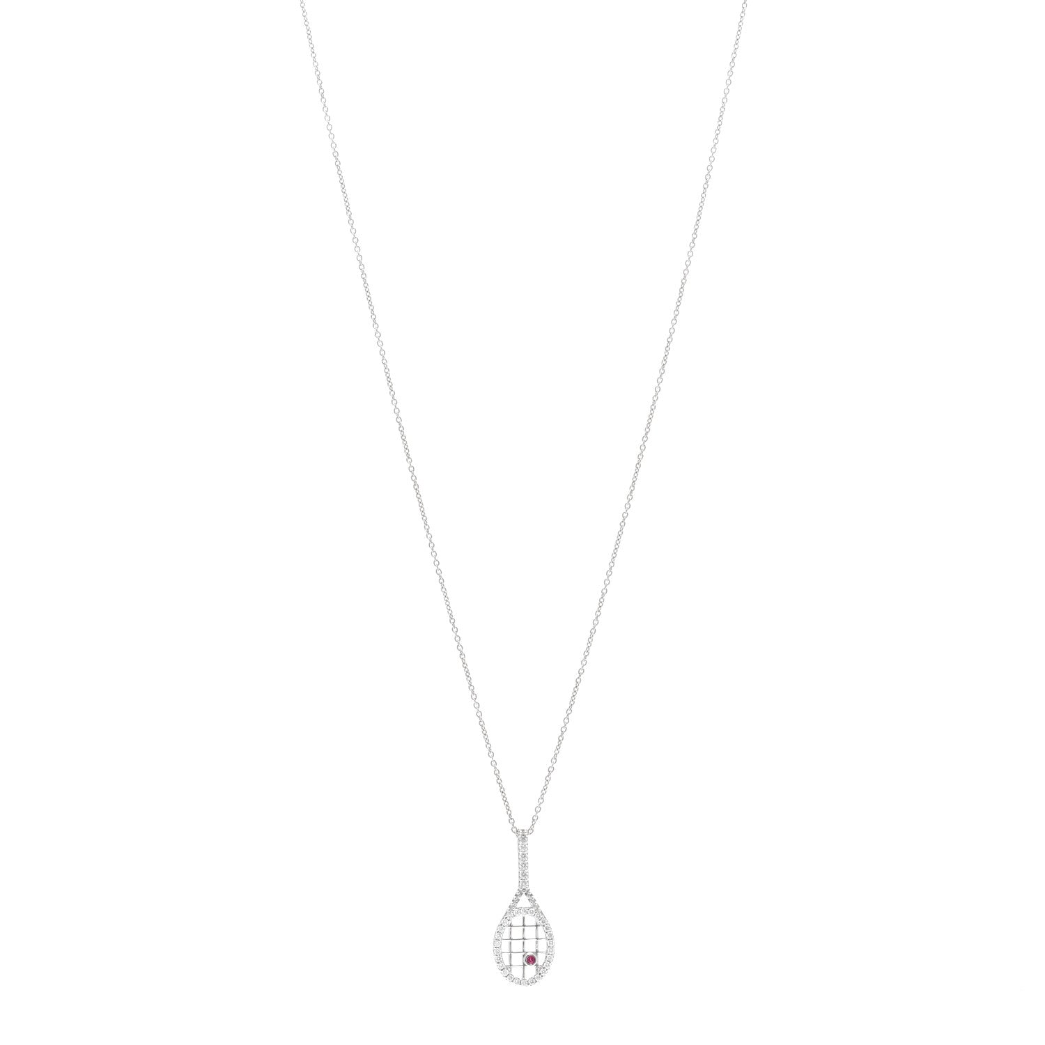 Roberto Coin 18K White Gold Diamond Tiny Treasures Tennis Racket Pendant Necklace 1 of 5
