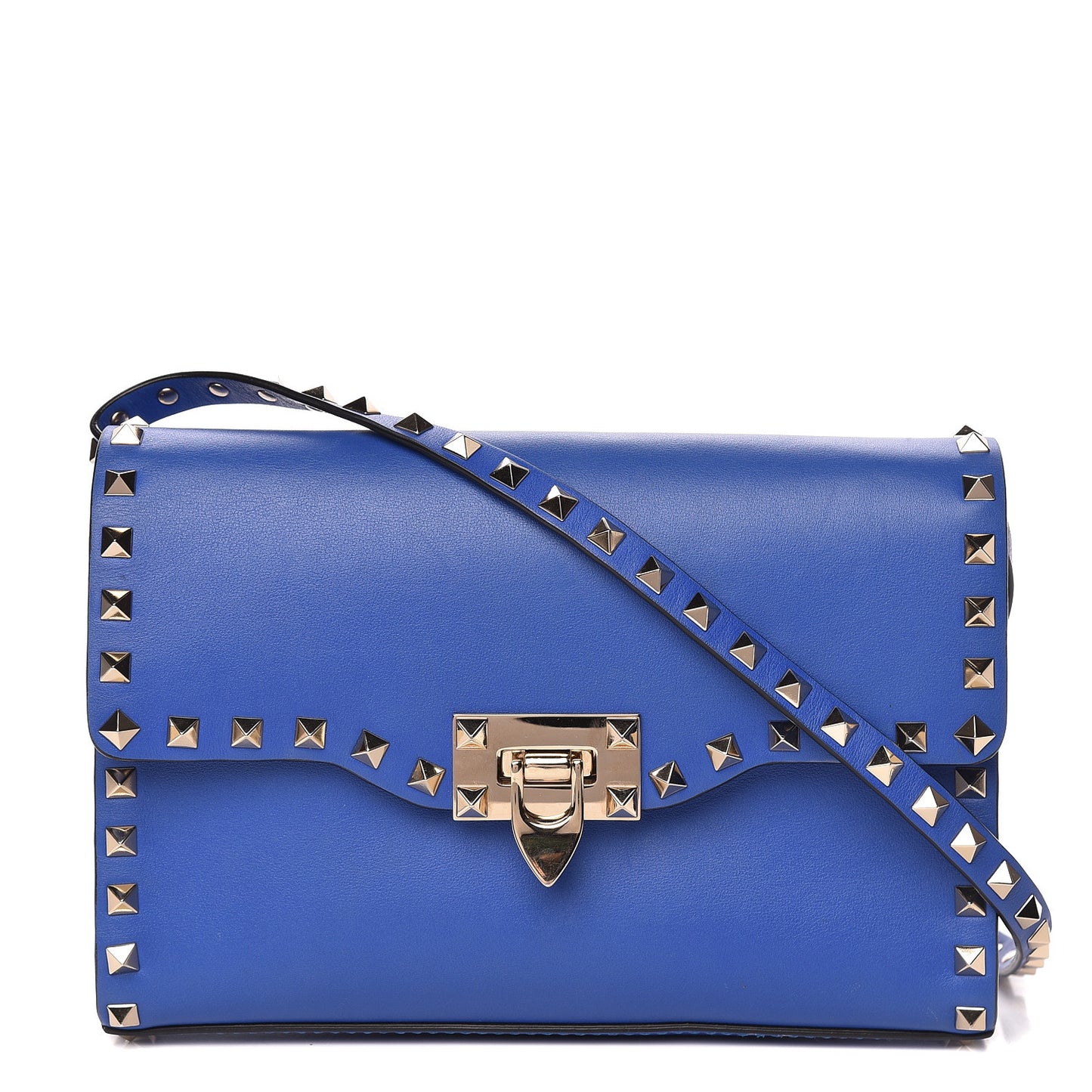 Vitello Medium Rockstud Flip Lock Crossbody Bag Acid Blue