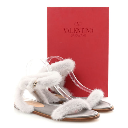 Valentino Garavani Mink Fur Ankle Wrap Flat Sandals 40.5 Grigio Perla 9 of 9