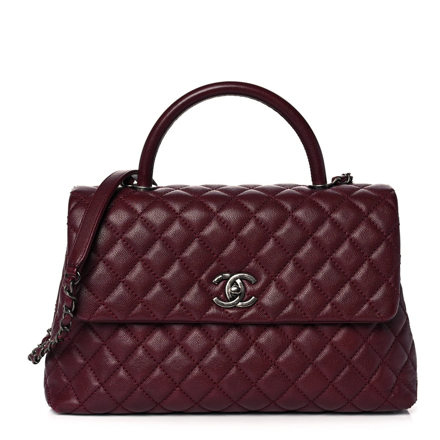 Caviar Quilted Medium Coco Handle Flap Burgundy