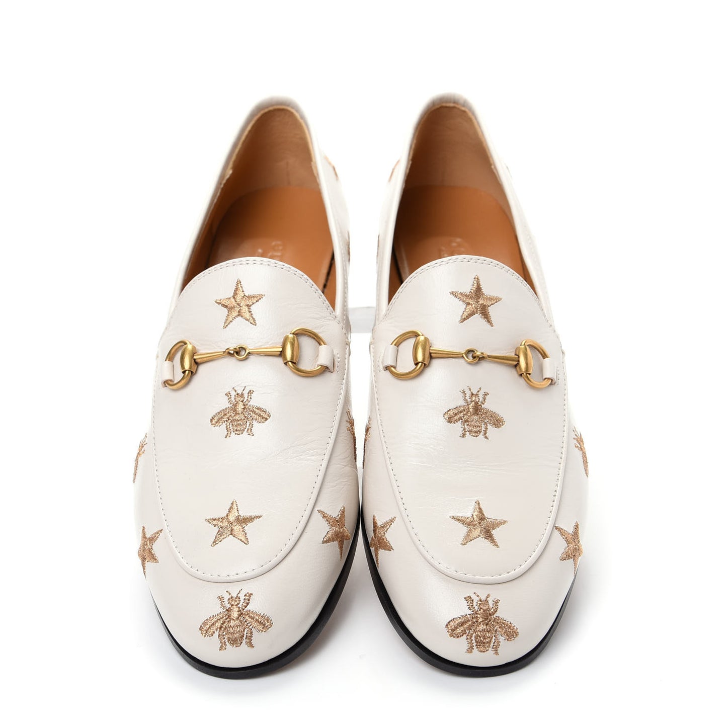 Goatskin Bee Star Embroidered Womens Jordaan Loafers 38.5 Mystic White