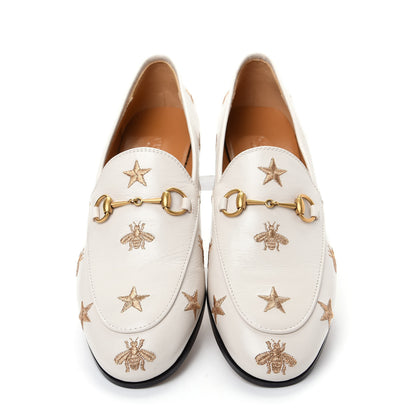 Gucci Goatskin Bee Star Embroidered Womens Jordaan Loafers 38.5 Mystic White 5 of 11