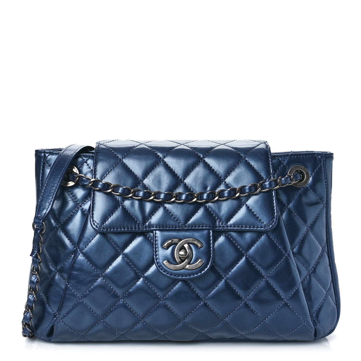 Chanel Metallic Calfskin Quilted Accordion Flap Blue 1 of 11
