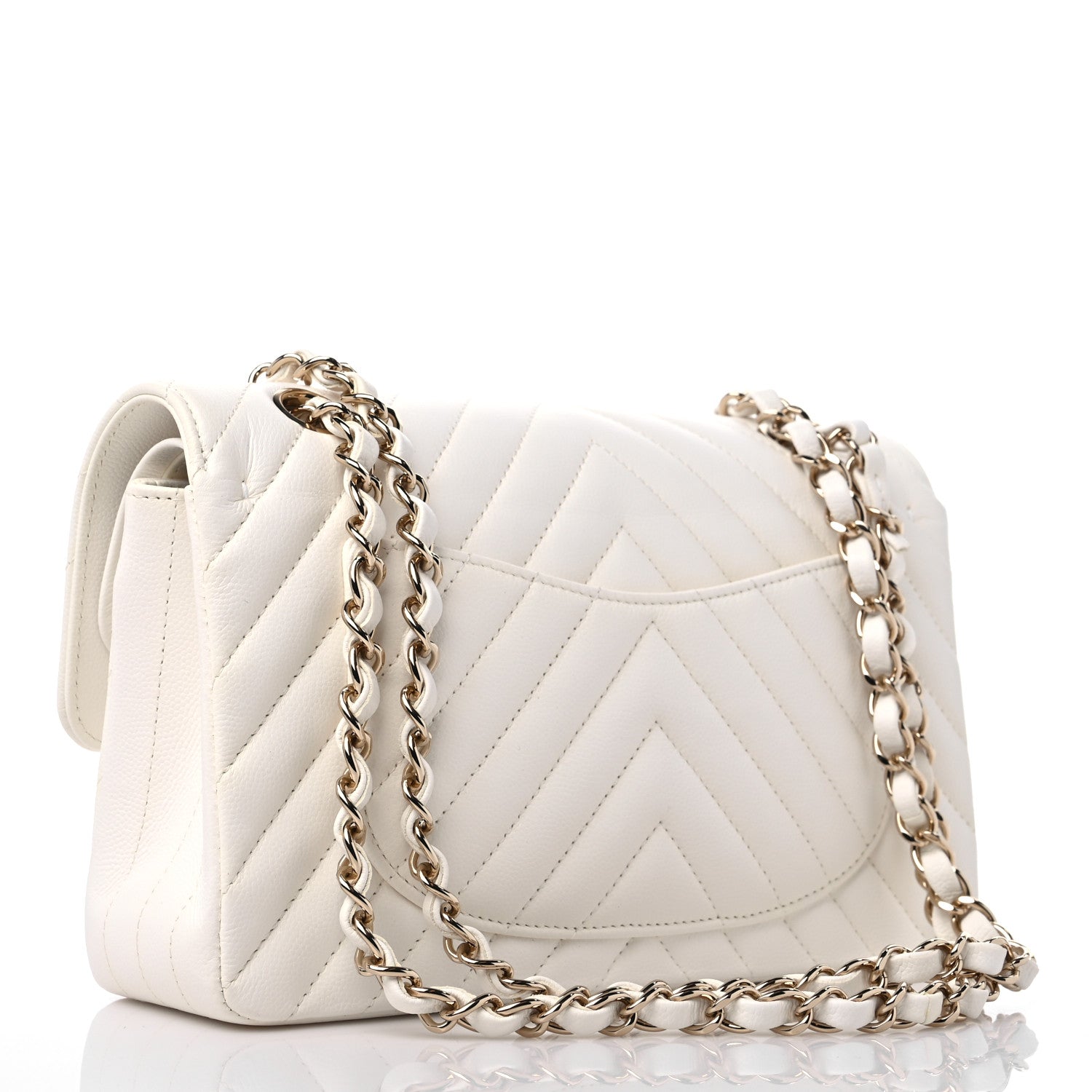 Chanel Caviar Chevron Quilted Small Double Flap White 3 of 9