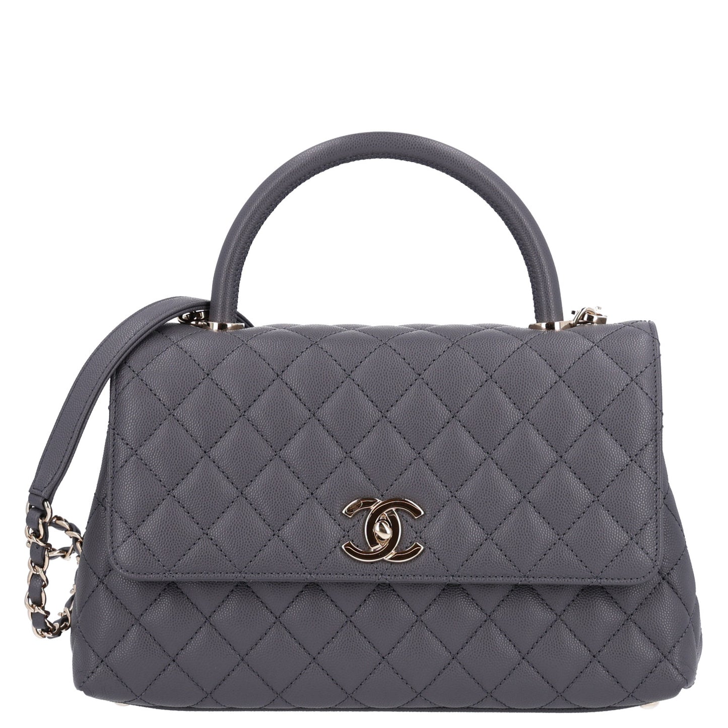 Caviar Quilted Small Coco Handle Flap Dark Grey