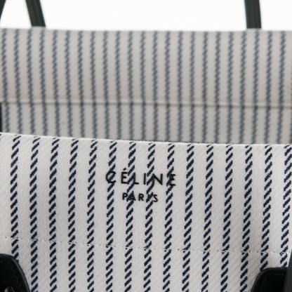 Celine Cotton Canvas Striped Medium Phantom Luggage White Navy 6 of 10
