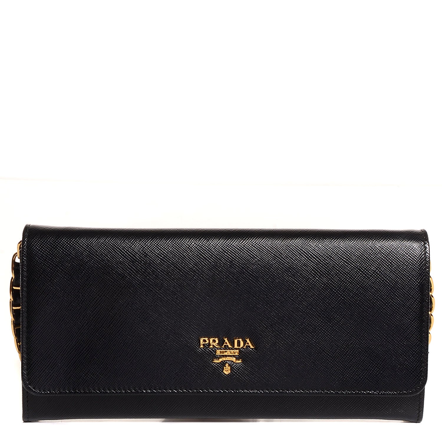 Prada Saffiano Metal Oro Chain Wallet Nero Black 1 of 8