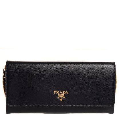 Prada Saffiano Metal Oro Chain Wallet Nero Black 1 of 8